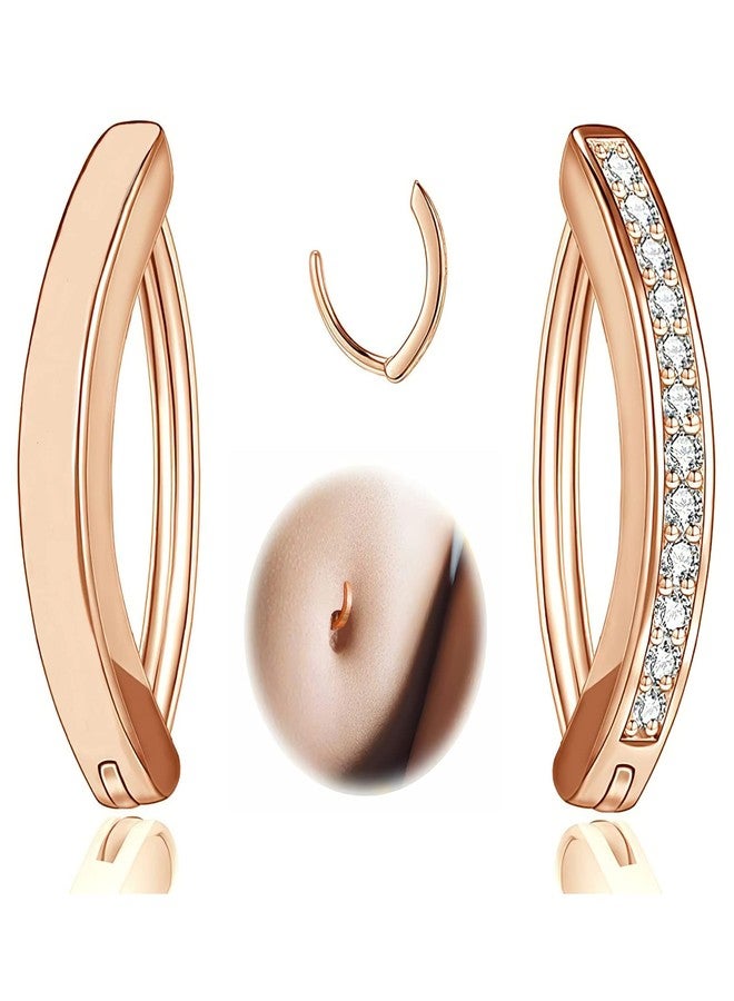 SHINYY 2 Piece Belly Button Ring for Women Surgical Steel Cubic Zirconia Navel Clicker Body Piercing Jewelry (Rose Gold) - Image 1